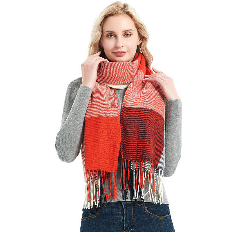 British-style Mens And Womens Couple Tassel Scarf With Large Plaid Pattern by Ricaloux
