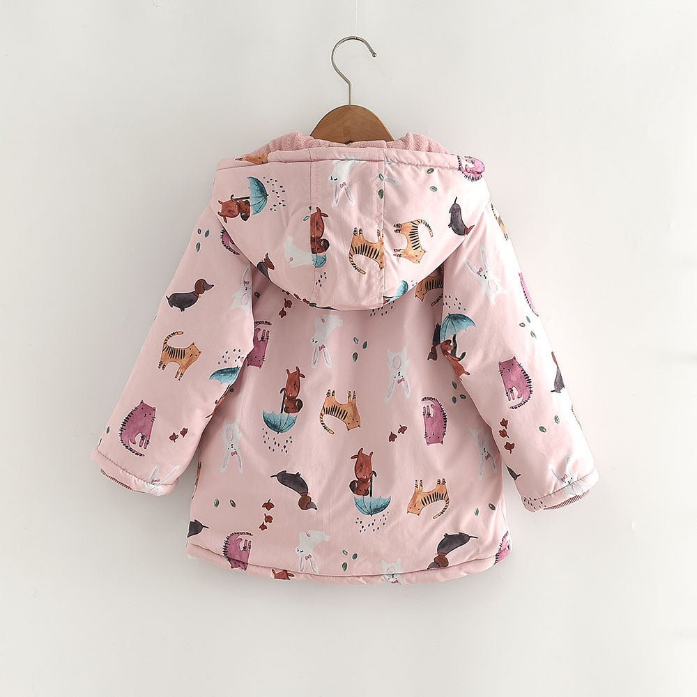 Winter New Cartoon Printed Windproof Girl Velvet Cotton Clothes - RICALOUX