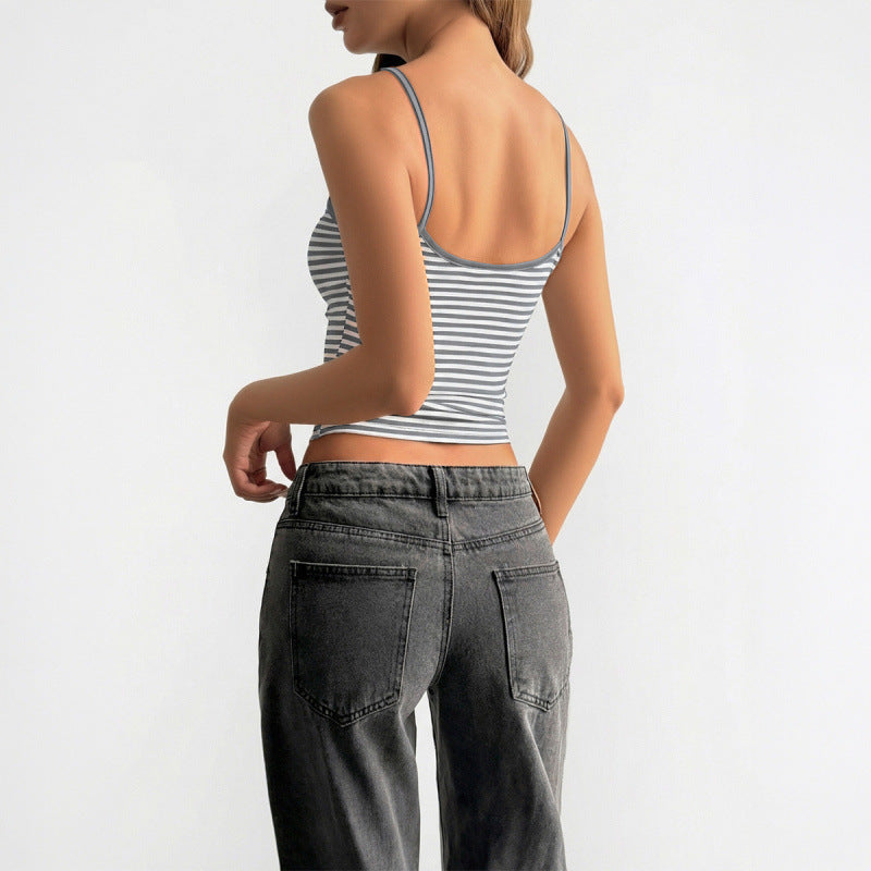 Womens Striped Strap Tank Top T-Shirt by Ricaloux