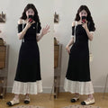 Fitted-waist Figure-flattering Long Lace-panel Dress – Premium 0 | RICALOUX