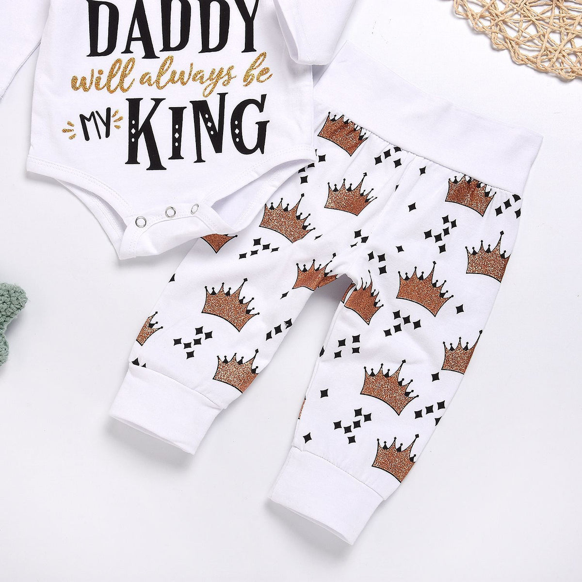 New Baby boys Clothing Set Tops Romper +Crown Pants - RICALOUX