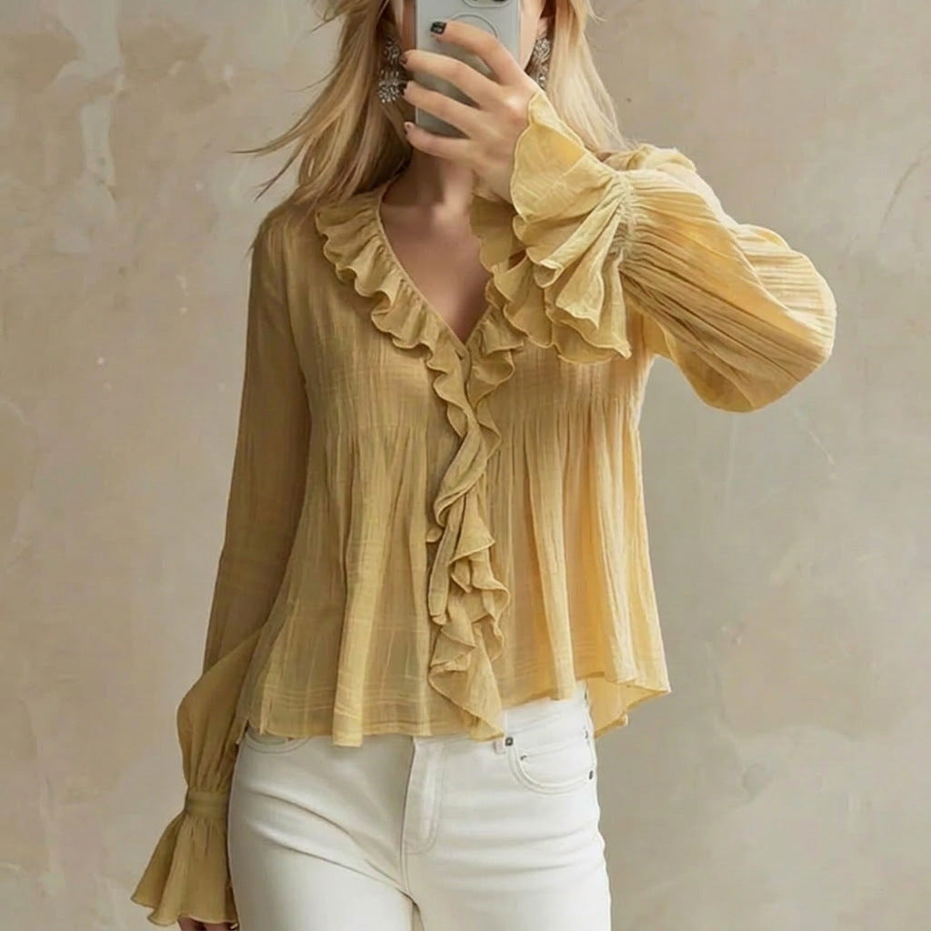 Womens Versatile Flared Long-sleeve Top For Summer And Early Fall by Ricaloux