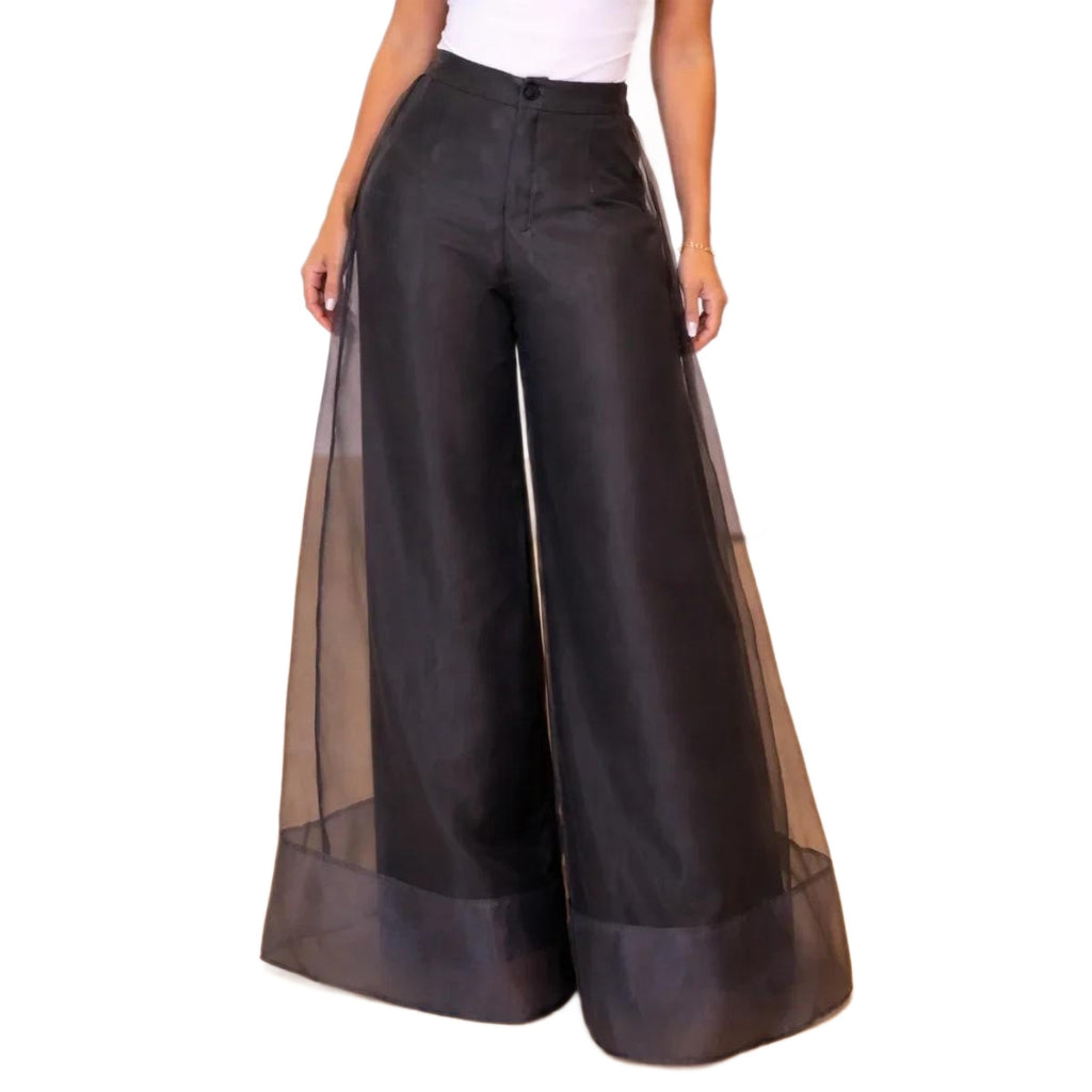 High-waisted Mesh Sheer Wide-leg Pants by Ricaloux