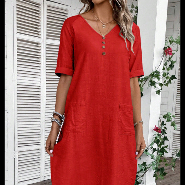 Summer V-neck Loose And Comfortable Resort Dress by Ricaloux