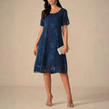 Womens SpringSummer Solid-Color Crew-Neck Short-Sleeve Slim-Fit Dress – Premium 0 | RICALOUX