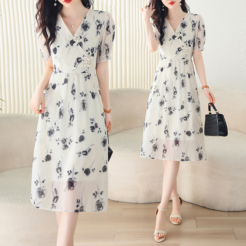 Elegant Chiffon Dress With A Fitted Waist For Women by Ricaloux