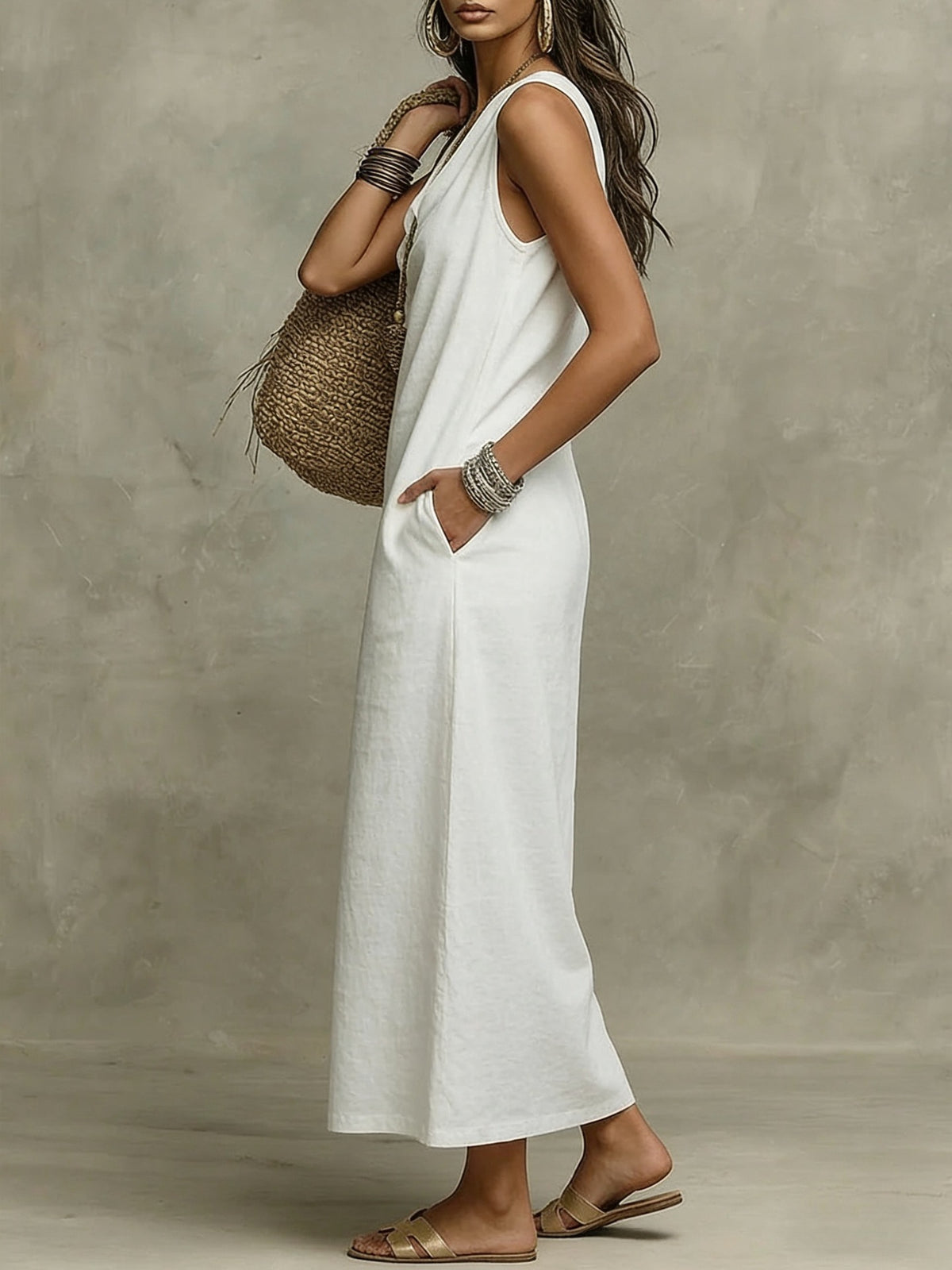 Women's Sleeveless Cowl Neck Maxi Dress With Pockets - Casual Loose Vacation Dress, Multiple Colors Available – Premium 4 | RICALOUX