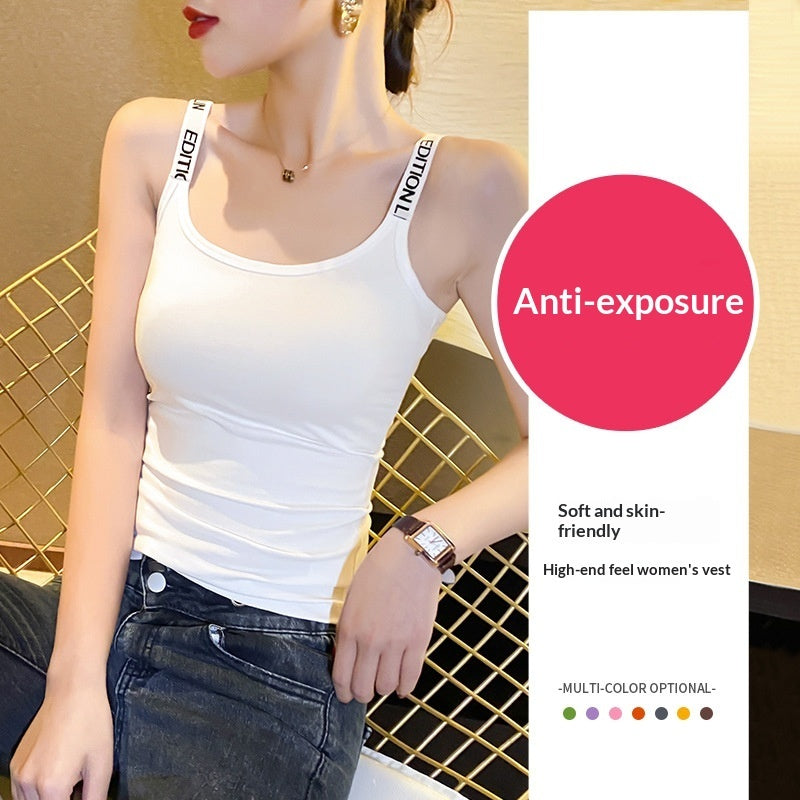 Womens Slim-fit Letter-print Spaghetti-strap Tank Top by Ricaloux