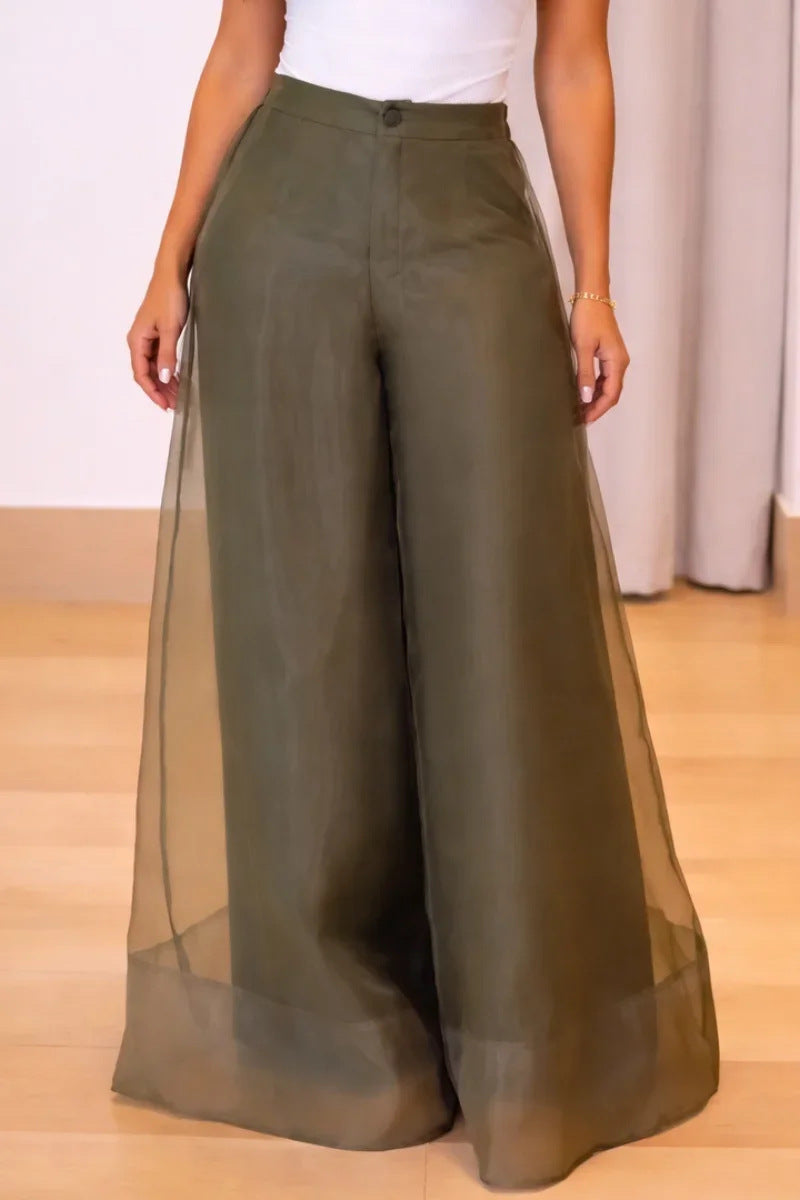 High-waisted Mesh Sheer Wide-leg Pants by Ricaloux