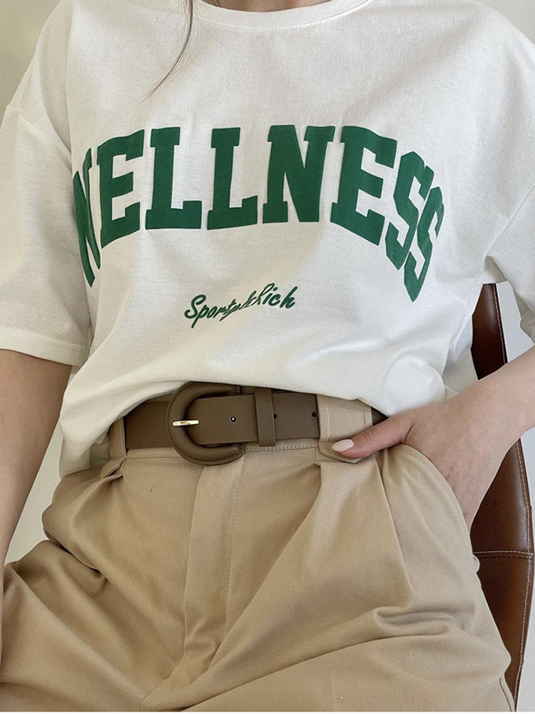 Wellness Sporty&Rich Creativity Letter Female Cotton Tee Clo by Ricaloux