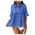 Polo-neck Flared-sleeve Solid-color Button-front Resort-style Top – Premium 0 | RICALOUX