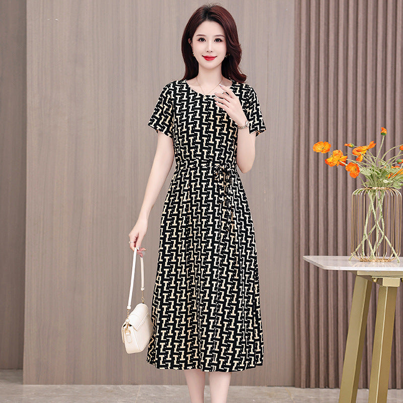 New Elegant Cotton Silk Dress For Middle Aged And Senior Women by Ricaloux