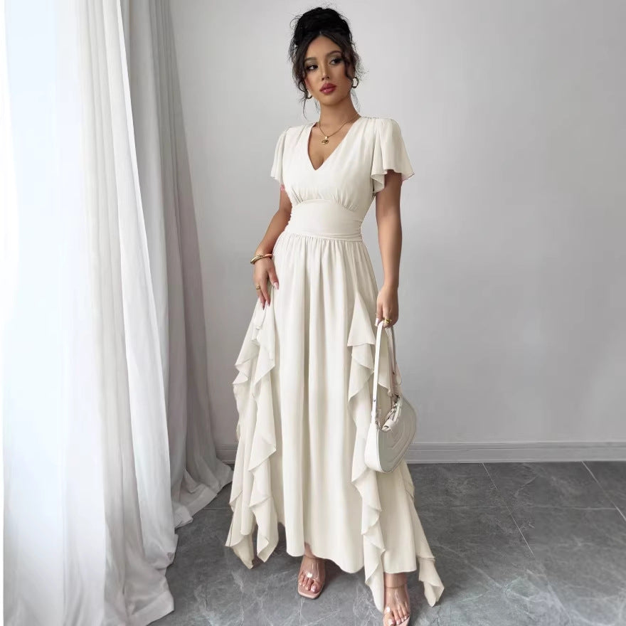 Womens Fashionable V-Neck Slim-Fit Long Dress by Ricaloux