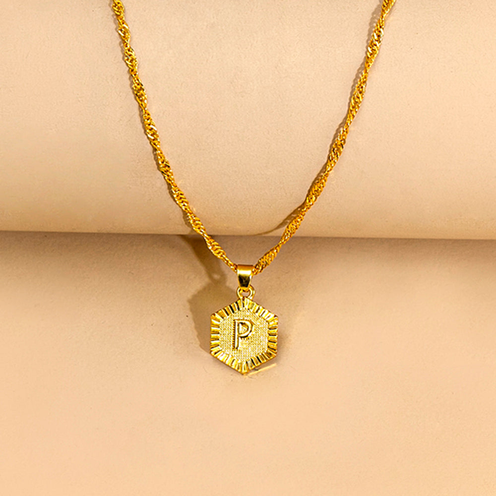 Initial Letter Hexagon Pendant Necklace For Women Jewelry by Ricaloux
