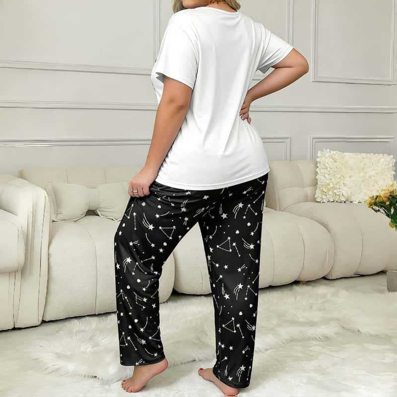 Casual Plus-Size Crew-Neck Short-Sleeve Top And Pants Set by Ricaloux