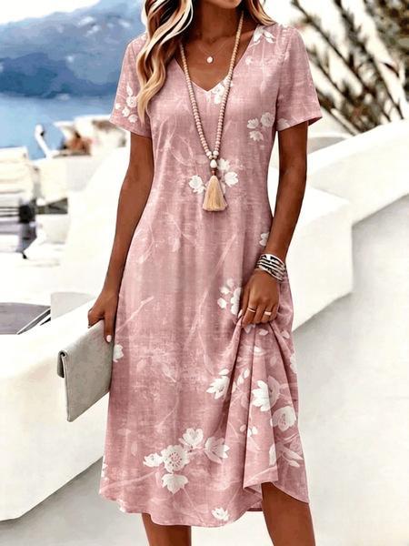 3D-printed V-neck Short-sleeve Elegant Dress by Ricaloux