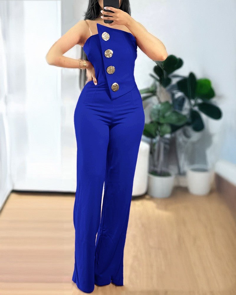 Women's Stitching Asymmetric Hem Jumpsuit - RICALOUX