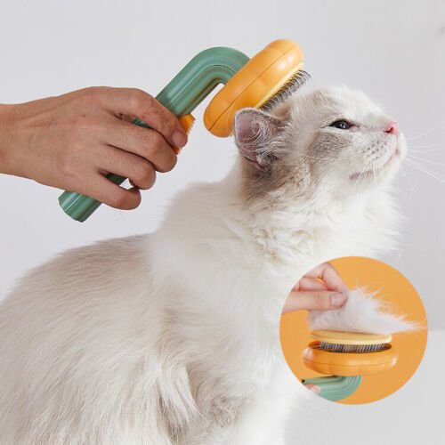 Pet Pumpkin Brush, Pet Grooming Self Cleaning Slicker Brush For Dogs Cats Puppy Rabbit, Cat Brush Grooming Gently Removes Loose Undercoat, Mats Tangled Hair Slicker Brush - RICALOUX