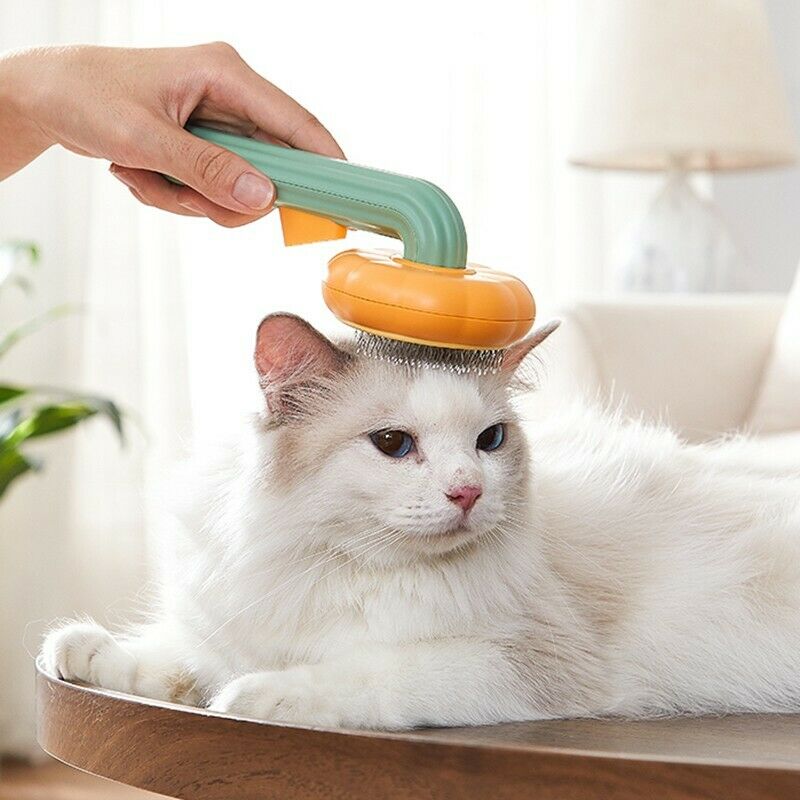 Pet Pumpkin Brush, Pet Grooming Self Cleaning Slicker Brush For Dogs Cats Puppy Rabbit, Cat Brush Grooming Gently Removes Loose Undercoat, Mats Tangled Hair Slicker Brush - RICALOUX