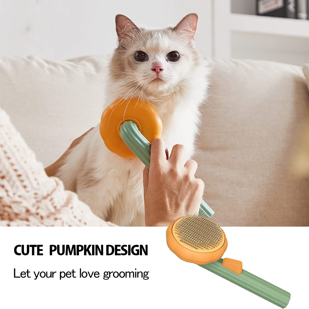 Pet Pumpkin Brush, Pet Grooming Self Cleaning Slicker Brush For Dogs Cats Puppy Rabbit, Cat Brush Grooming Gently Removes Loose Undercoat, Mats Tangled Hair Slicker Brush - RICALOUX