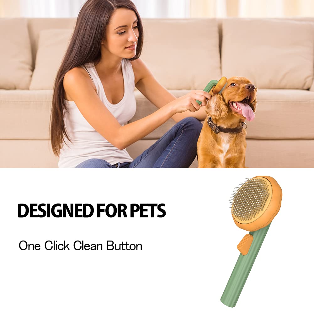 Pet Pumpkin Brush, Pet Grooming Self Cleaning Slicker Brush For Dogs Cats Puppy Rabbit, Cat Brush Grooming Gently Removes Loose Undercoat, Mats Tangled Hair Slicker Brush - RICALOUX