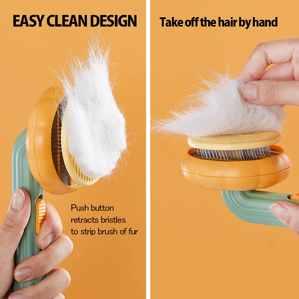 Pet Pumpkin Brush, Pet Grooming Self Cleaning Slicker Brush For Dogs Cats Puppy Rabbit, Cat Brush Grooming Gently Removes Loose Undercoat, Mats Tangled Hair Slicker Brush - RICALOUX