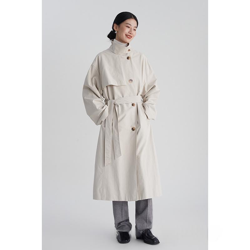 Autumn Korean-style Minimalist Casual Vintage Cropped Silhouette Contrast-color Trench Coat For Women by Ricaloux