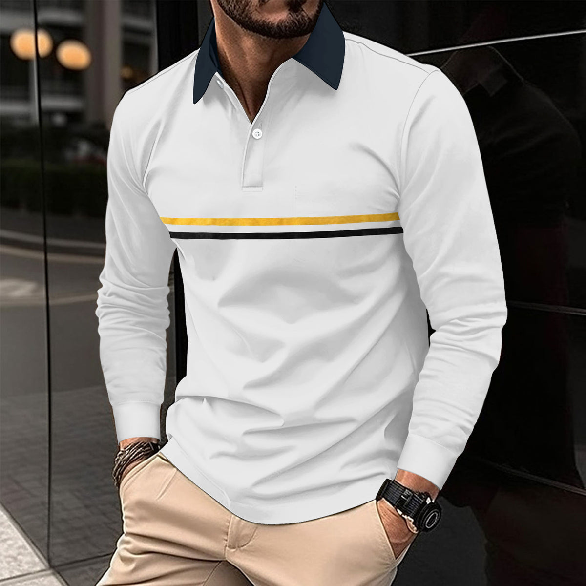 Button-down Long-sleeve Mens Sports Polo Shirt by Ricaloux