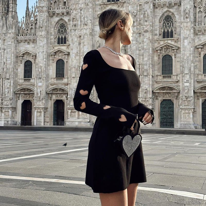 Slim-fit Knitted Love Burning Flower Long Sleeve Dress - RICALOUX