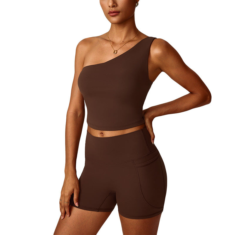 Womens Cloud-Feel Slanted One-Shoulder Cinched-Yoke Yoga Tank Top by Ricaloux