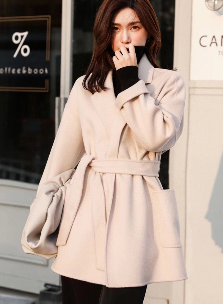 Mid-length Double-faced Wool Belted Coat by Ricaloux