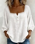 Womens Casual Loose-fit Long-sleeve Linen Top by Ricaloux