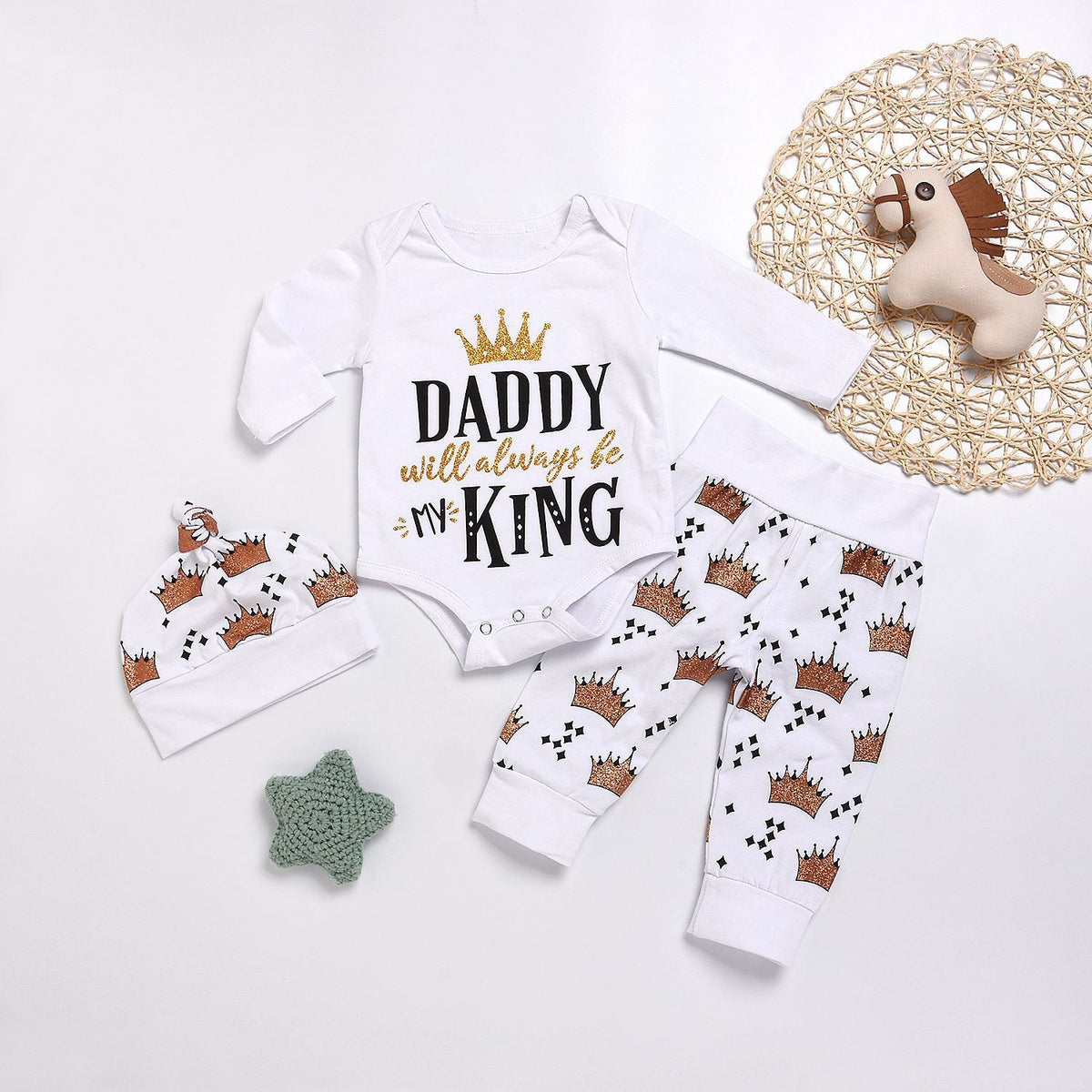 New Baby boys Clothing Set Tops Romper +Crown Pants - RICALOUX