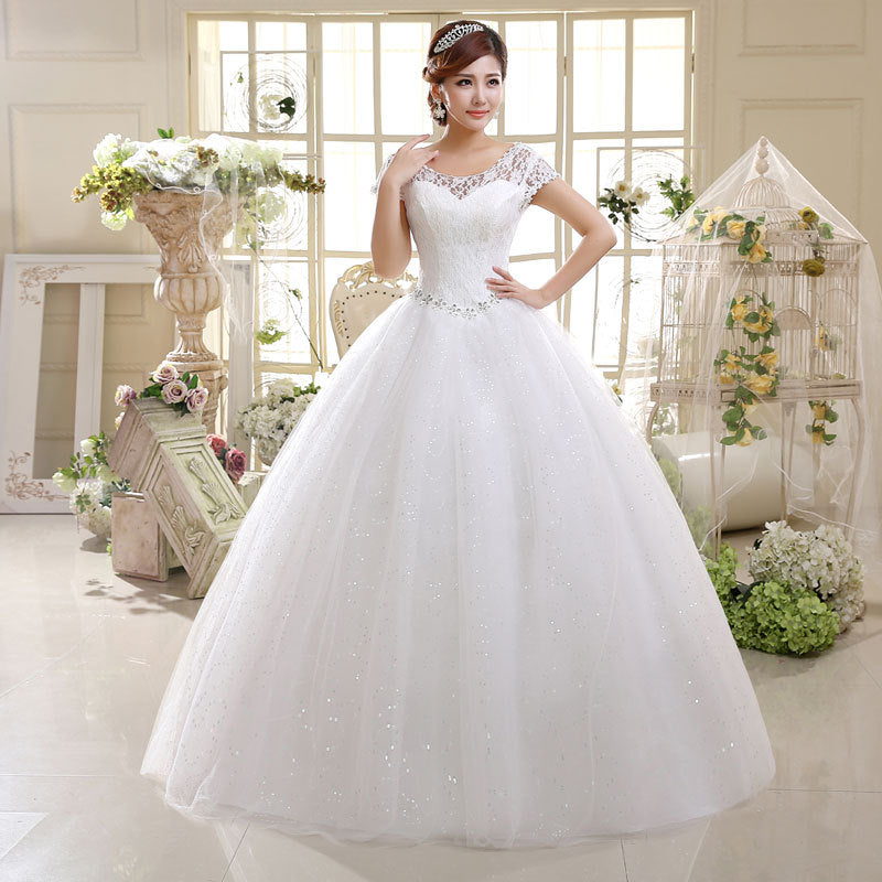 2021Wedding Dress Lace Shoulder Slim Fit Big Code by Ricaloux
