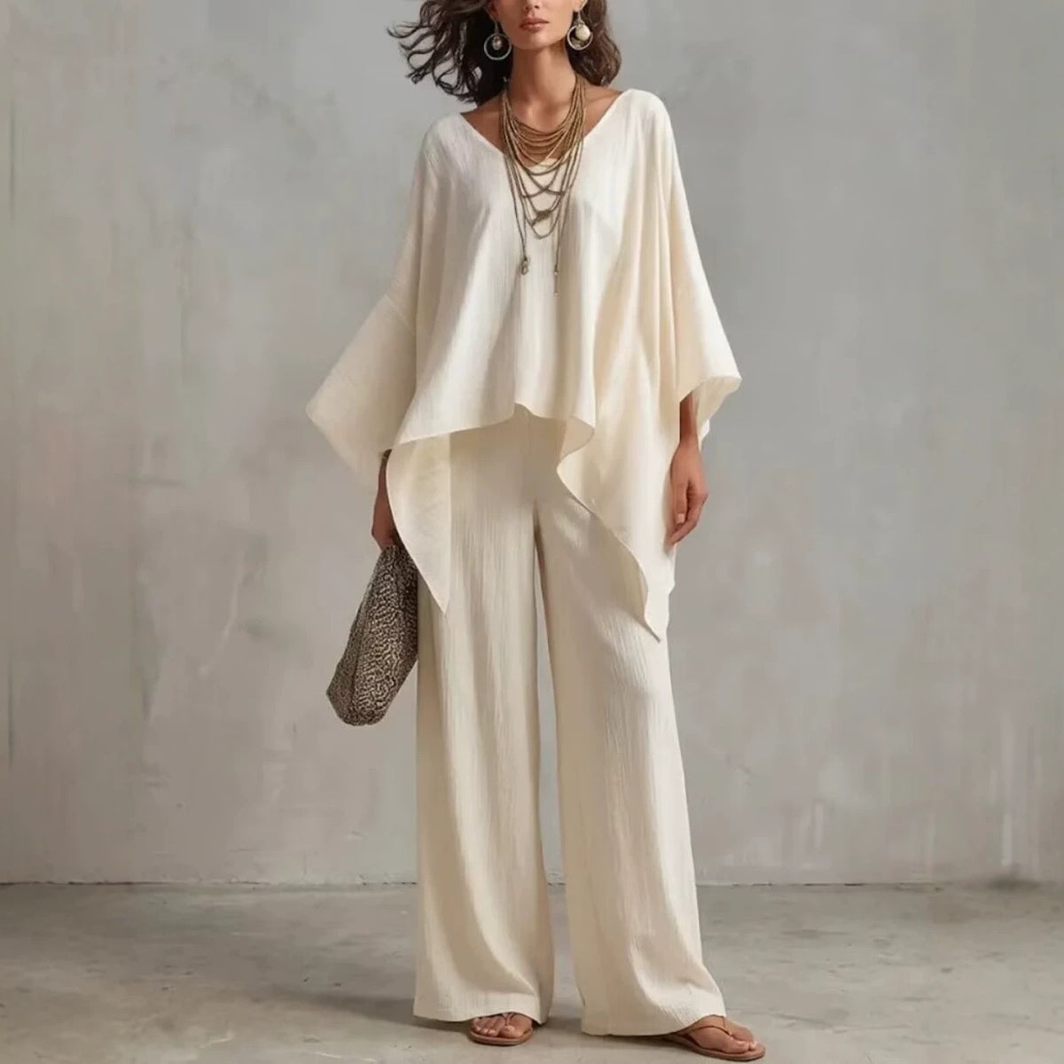 Women's Irregular Hem Wide-leg Pants Set by Ricaloux