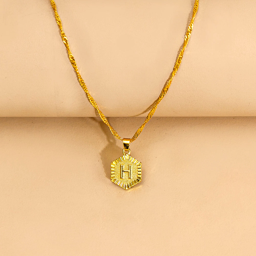 Initial Letter Hexagon Pendant Necklace For Women Jewelry by Ricaloux