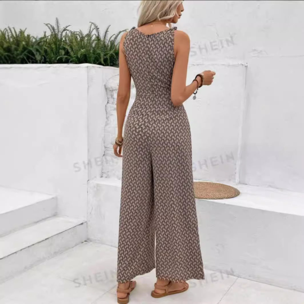 Womens Best-selling Waist-cinching Adjustable-lace-up Printed Jumpsuit – Premium 0 | RICALOUX