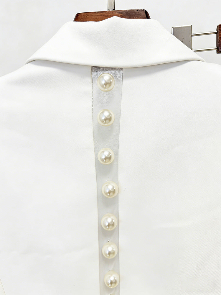 Pearl Embellished Peak Lapel Blazer & High Waist Full Flare Suit Trousers 2-Piece Set – Premium 4 | RICALOUX