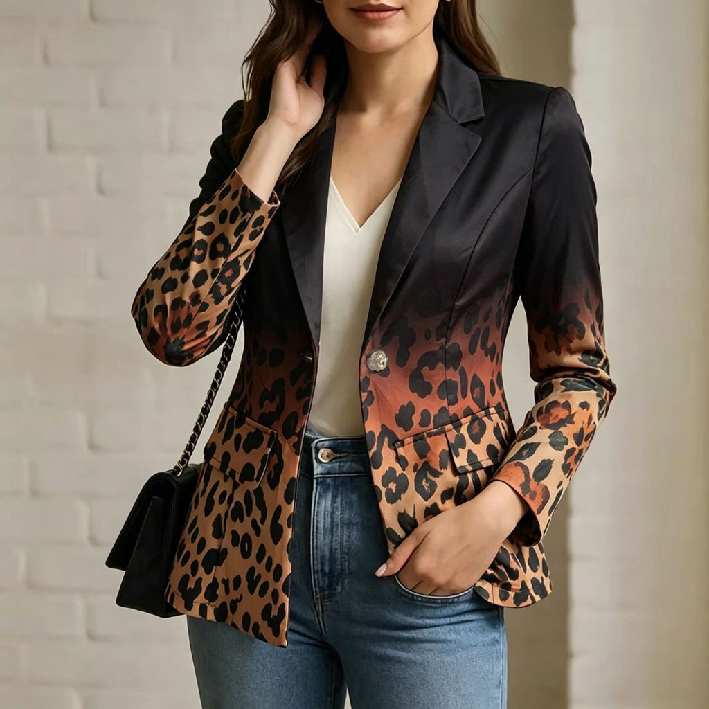 Leopard-Print Gradient Long-Sleeve Coat For Women by Ricaloux