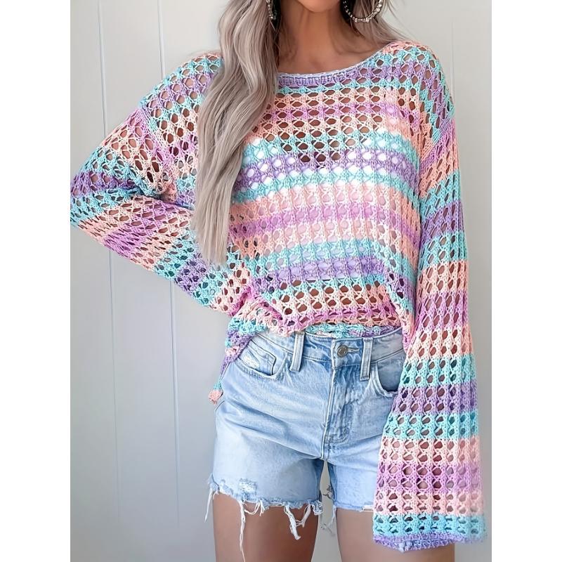 Summer Knit Hollow Out Stripe Top by Ricaloux