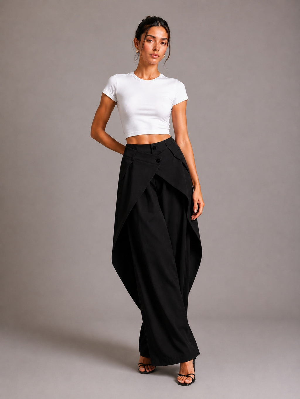 Asymmetric Cross Over Fold Waist Deconstructed Wide Leg Tailored Pants – Premium 4 | RICALOUX