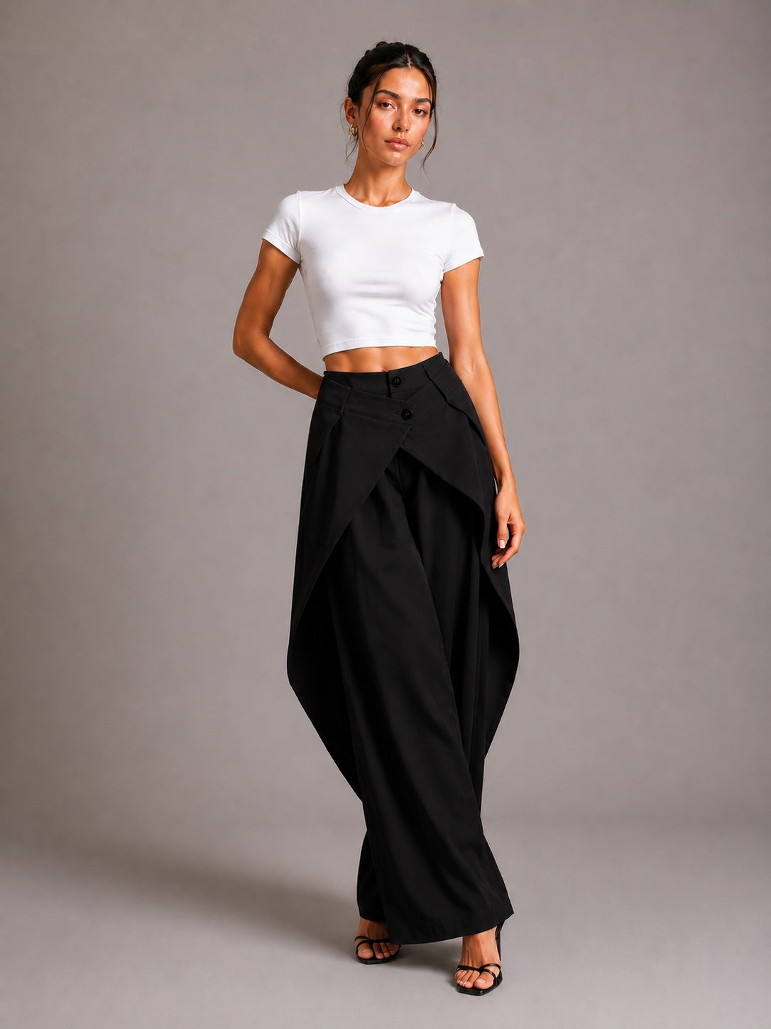 Asymmetric Cross Over Fold Waist Deconstructed Wide Leg Tailored Pants – Premium 4 | RICALOUX