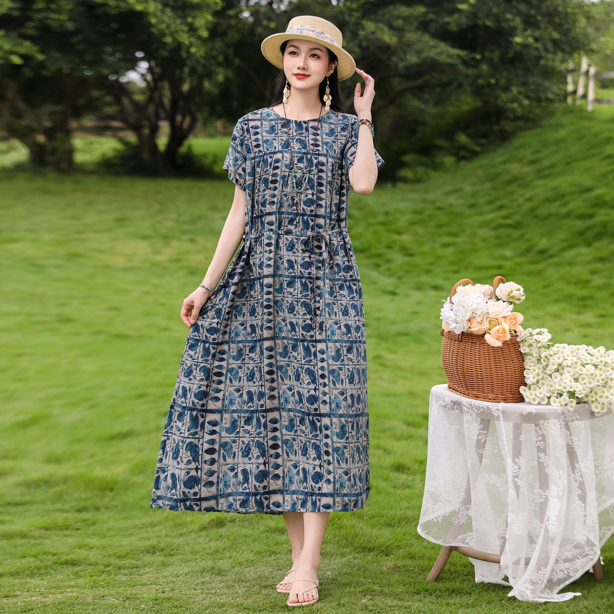 New Elegant Cotton Silk Dress For Middle Aged And Senior Women by Ricaloux