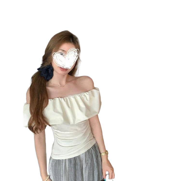 Stunning Pink Off-shoulder Top With A Boat Neckline And Ruffled Short Sleeves by Ricaloux