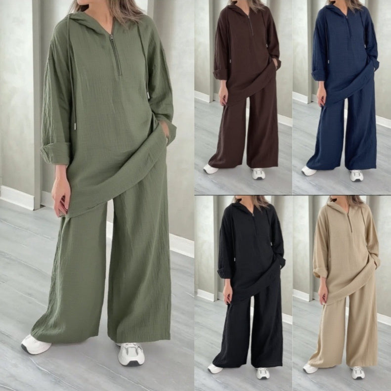 Half-zip Top And Wide-leg Pants Set – Premium 0 | RICALOUX