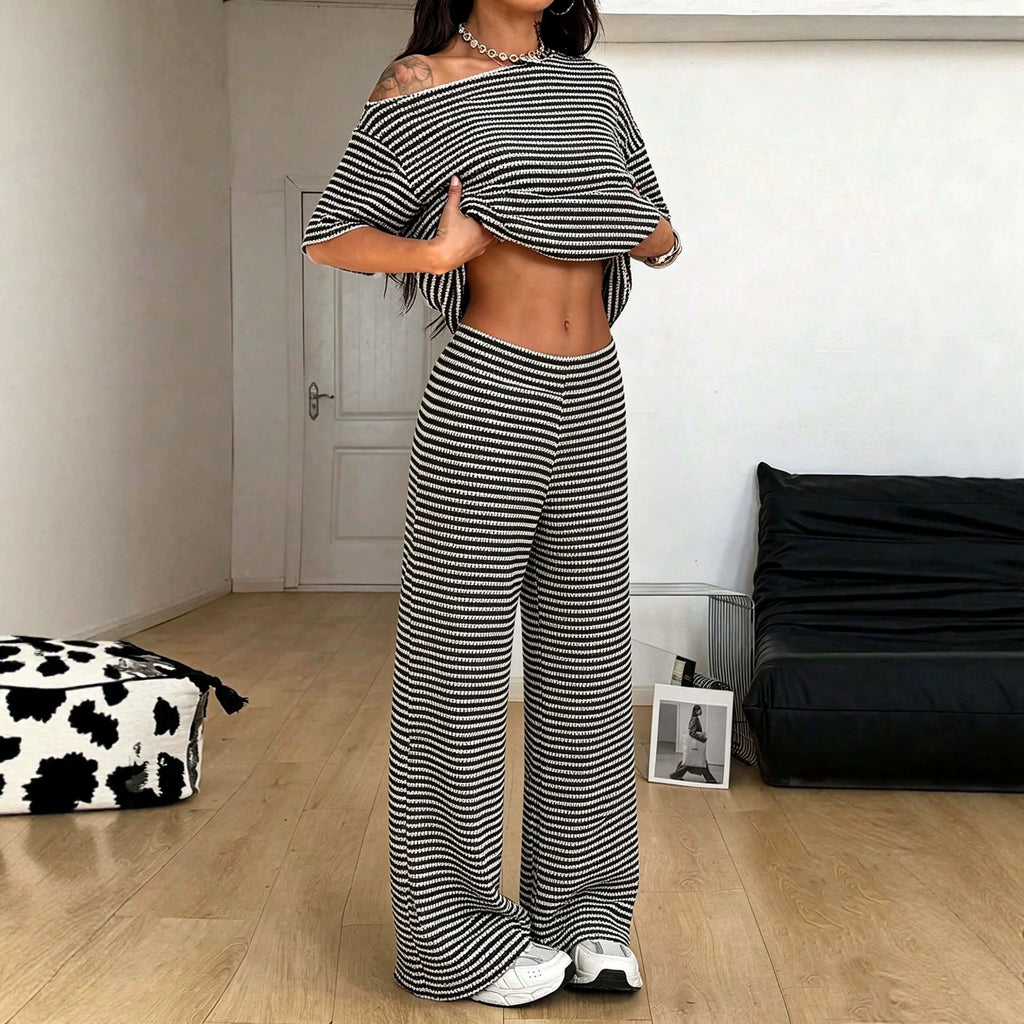 Slimming Casual Two-piece Set Top Wide-leg Trousers by Ricaloux