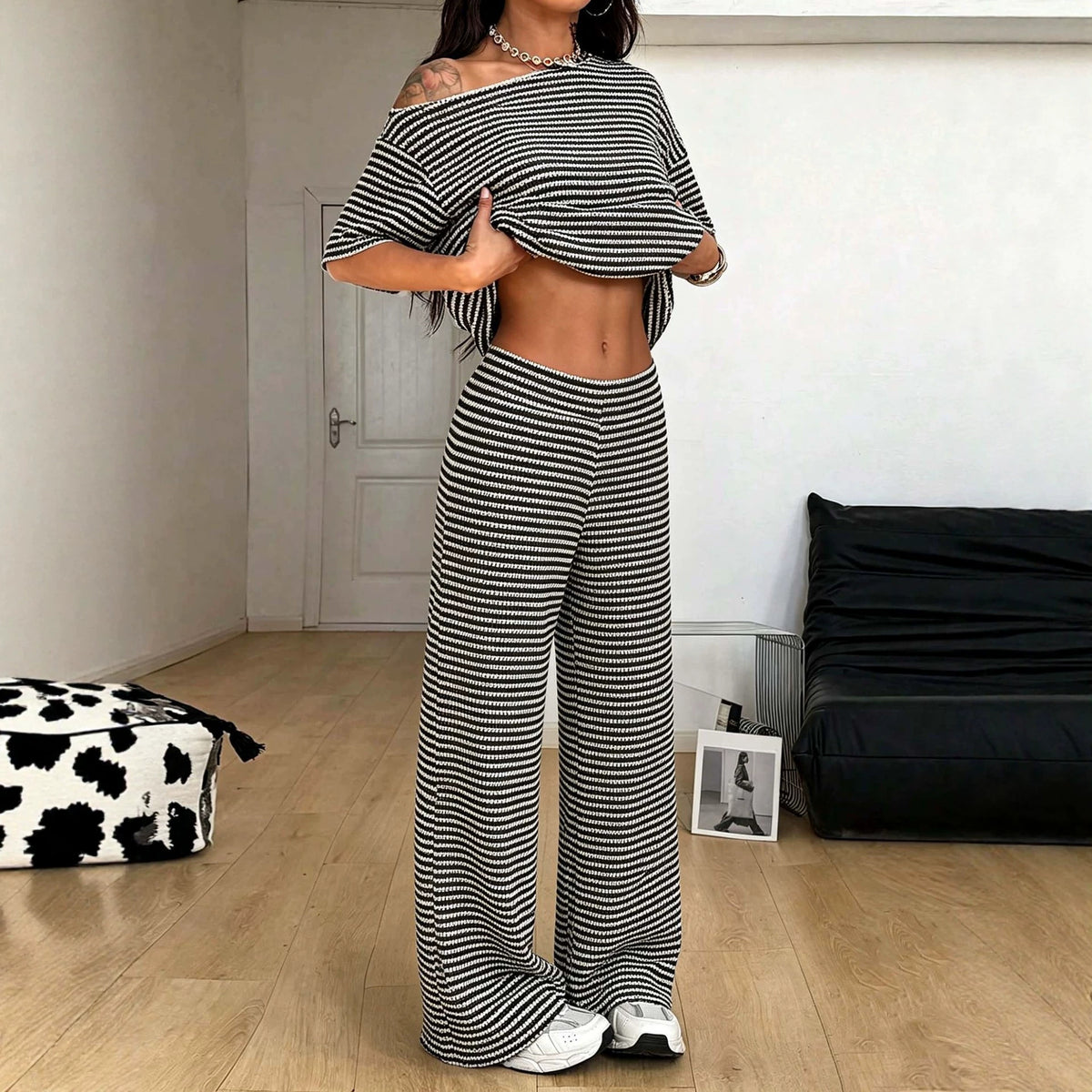 Slimming Casual Two-piece Set Top Wide-leg Trousers by Ricaloux