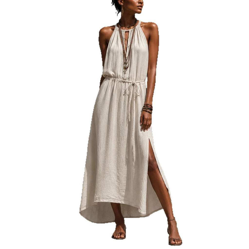 Backless Lace-up Slit Maxi Loose-fitting Dress by Ricaloux