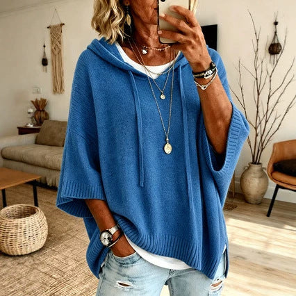 Womens Knitted New-Style Hooded Drawstring Sweater by Ricaloux