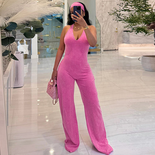 Casual Sporty Fauxwatereffect Openback Flared Jumpsuit – Premium 0 | RICALOUX